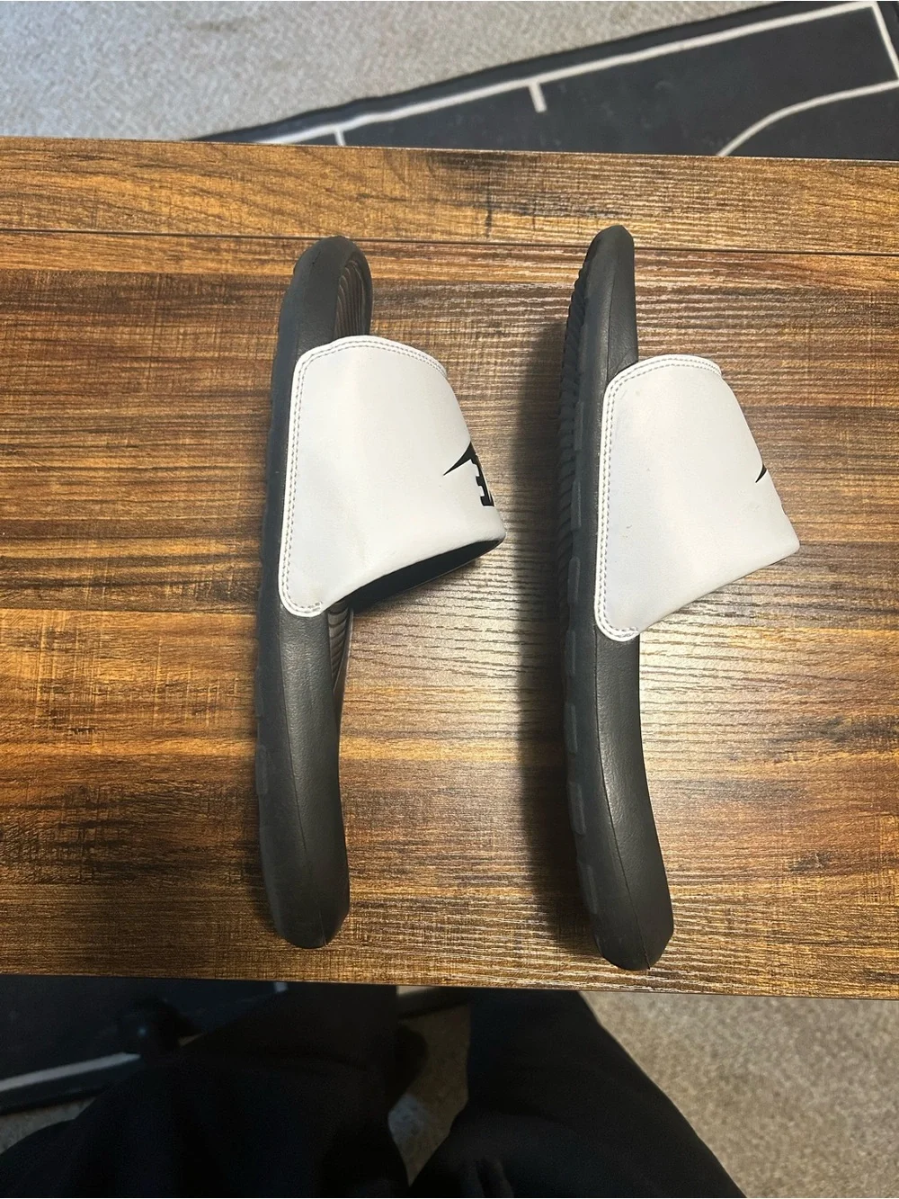 Nike Black and White Slide Sandals with Logo Strap